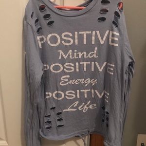 Blue Long Sleeve Graphic Tee with Holes